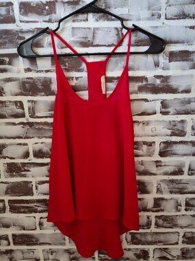 Lush Medium Sleeveless Red Top Blouse Flowy Spaghetti Straps Crossback